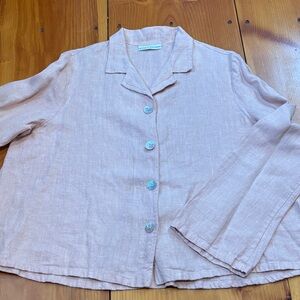BRYN WALKER L Pink Button Up Collared Layering Lagenlook Jacket 100% Linen
